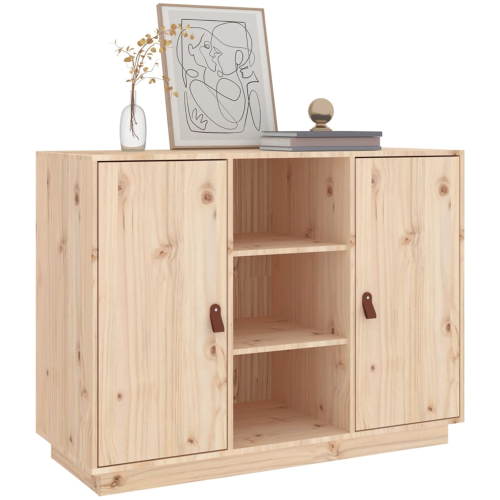 vidaXL 2 Door 3 Shelf Natural Pine Wood Sideboard Image 7