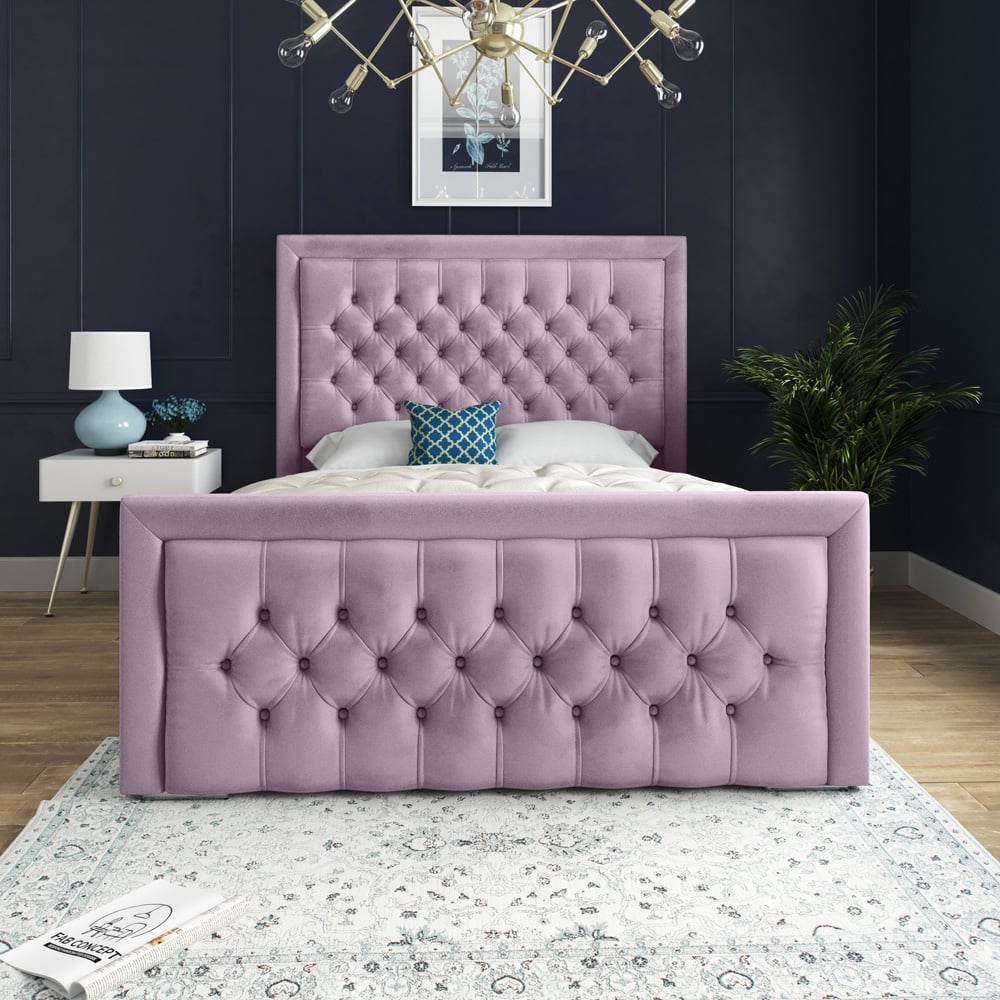 DS Living Kingston Double Pink Soft Velvet Bed Frame Image 3