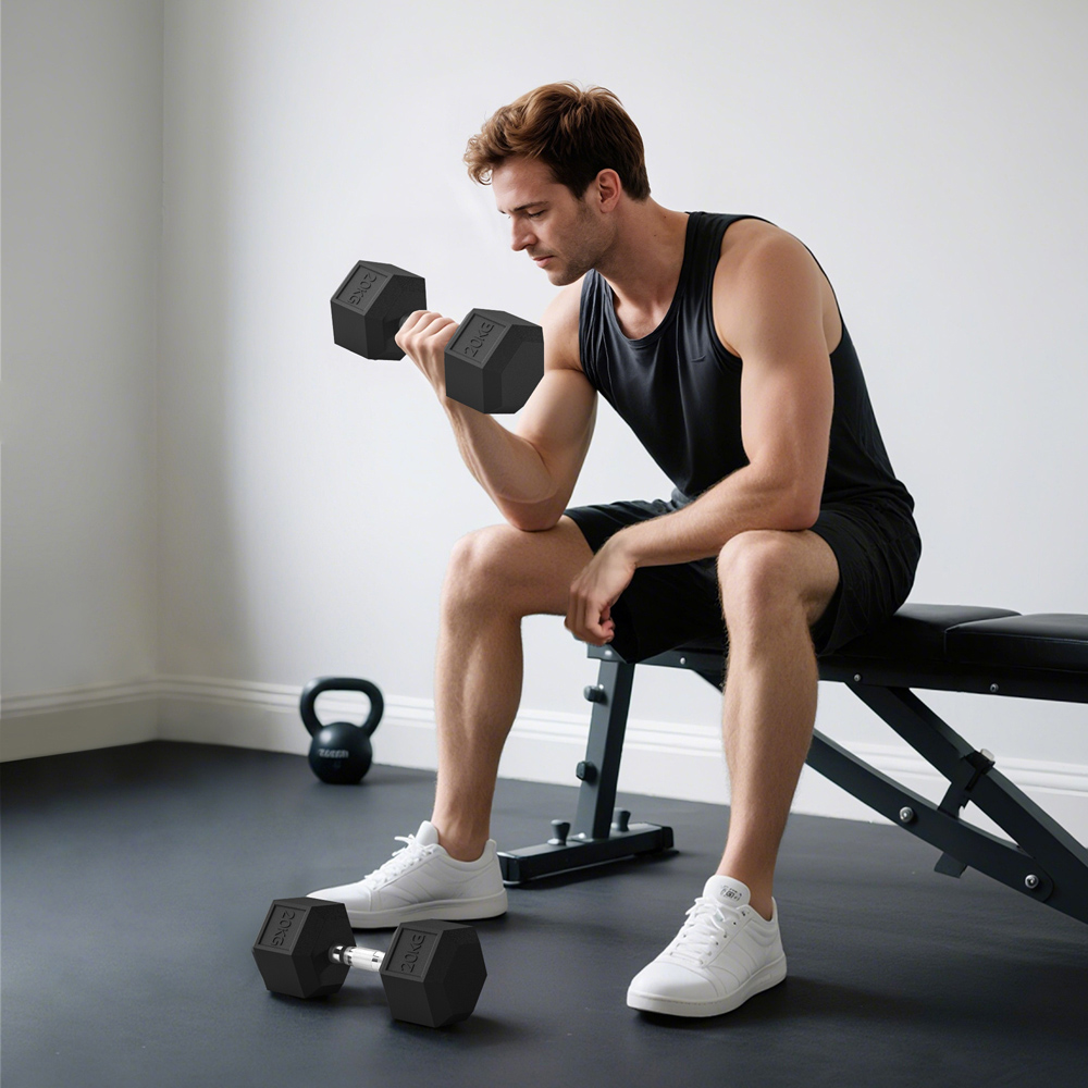 HOMCOM Black Portable Hexagonal Rubber Dumbbell Set 20kg 2 Pack Image 2