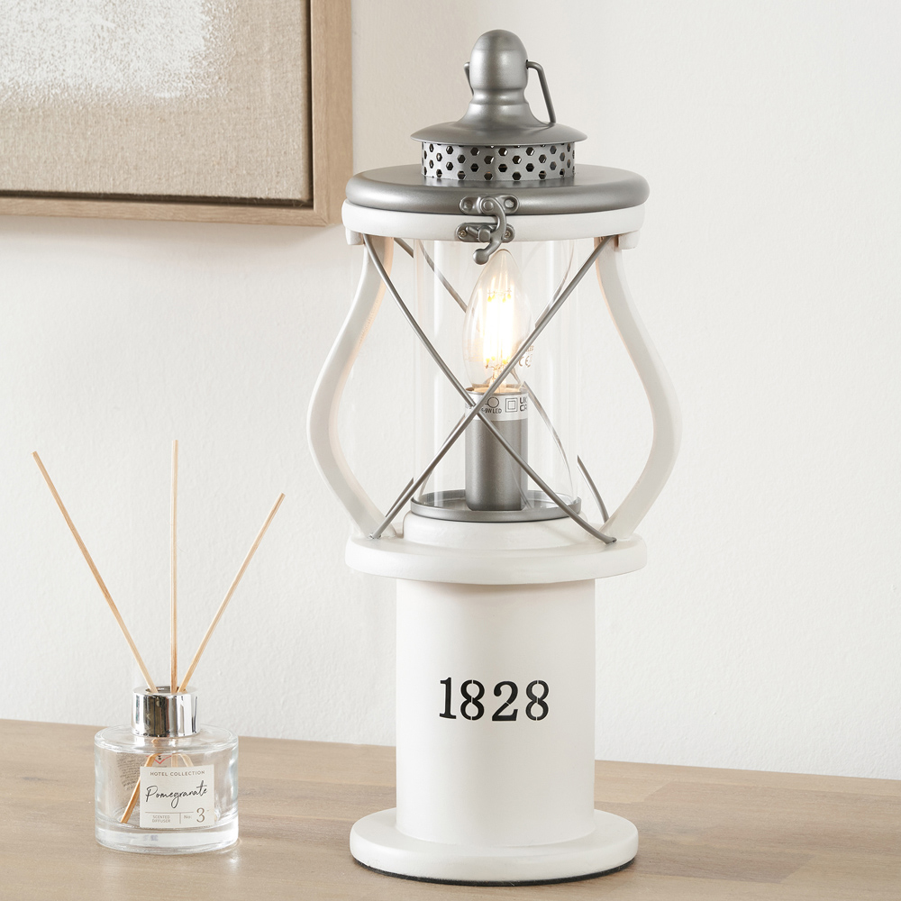 Pacific Lifestyle Gibson White Wooden Victorian-Style Lantern Table Lamp Image 2