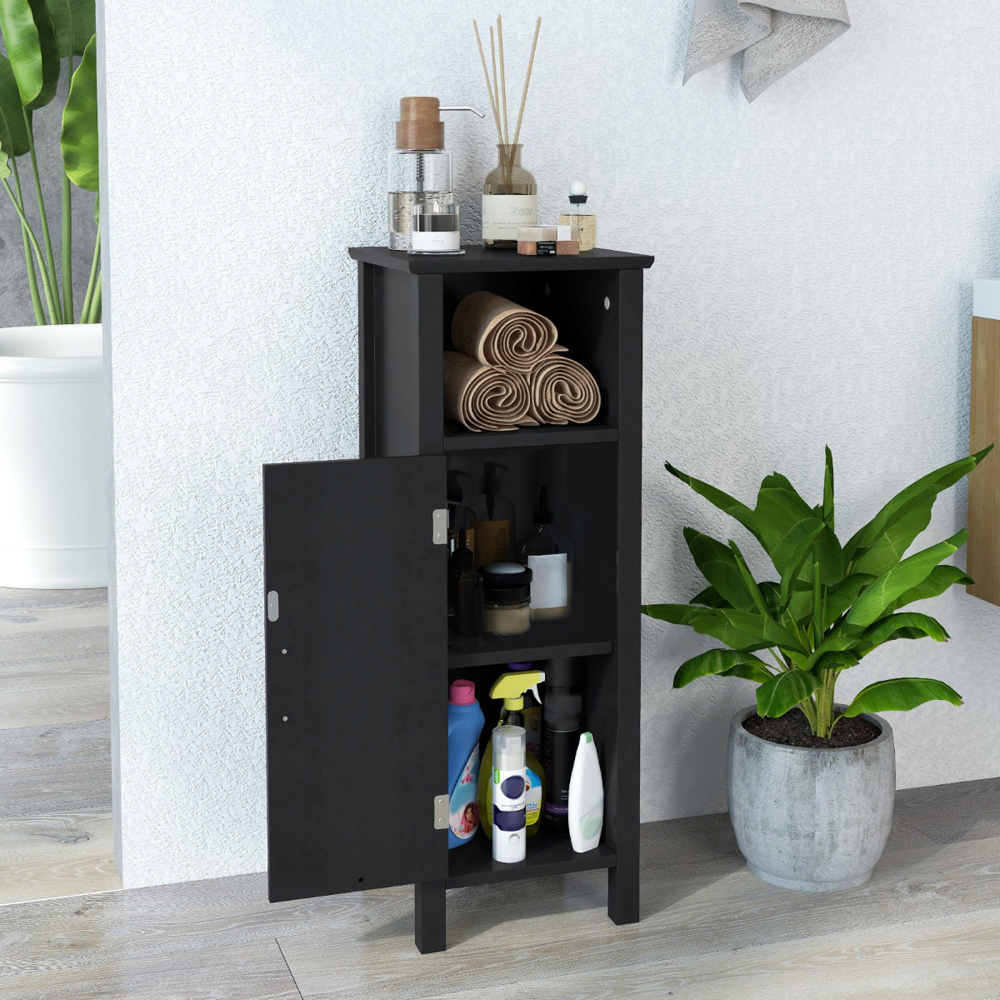 Costway Single Door Single Shelf Black Narrow Freestanding Cabinet Image 4