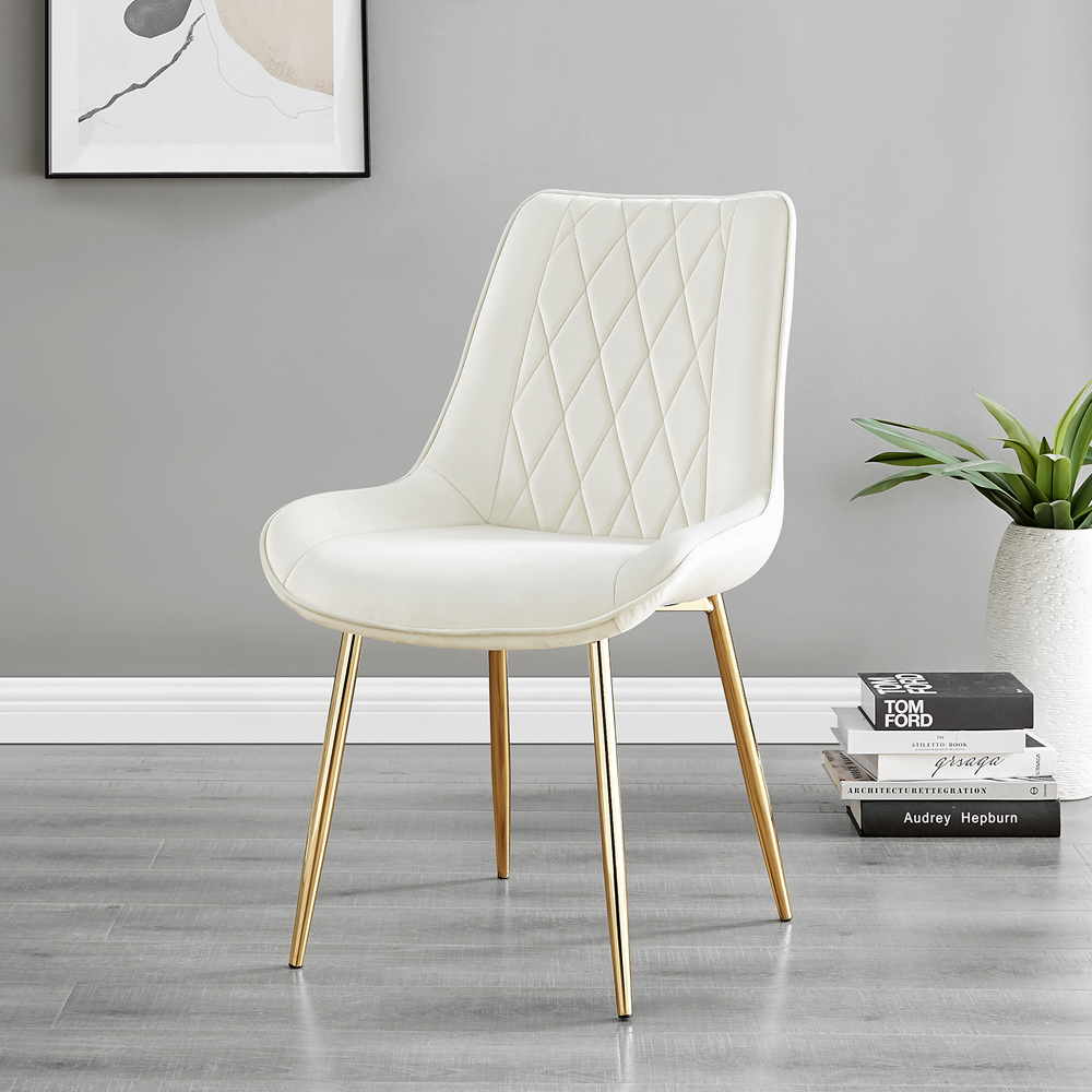 Furniturebox Copeland Cesano Marble Effect 4 Seater Dining Set White Cream and Gold Image 3