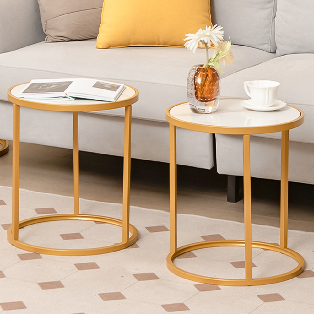Costway Golden Marble Top Round Side Table Set of 2 Image 1