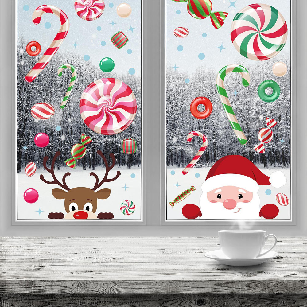 Walplus Santa and Rudolph in Candyland Double-Sided Christmas Window Stickers 85 Piece Image 2