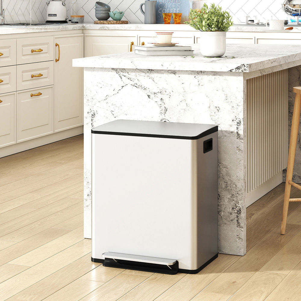 HOMCOM Silver Stainless Steel Double Pedal Bin with Soft-Close Lid 50L Image 2