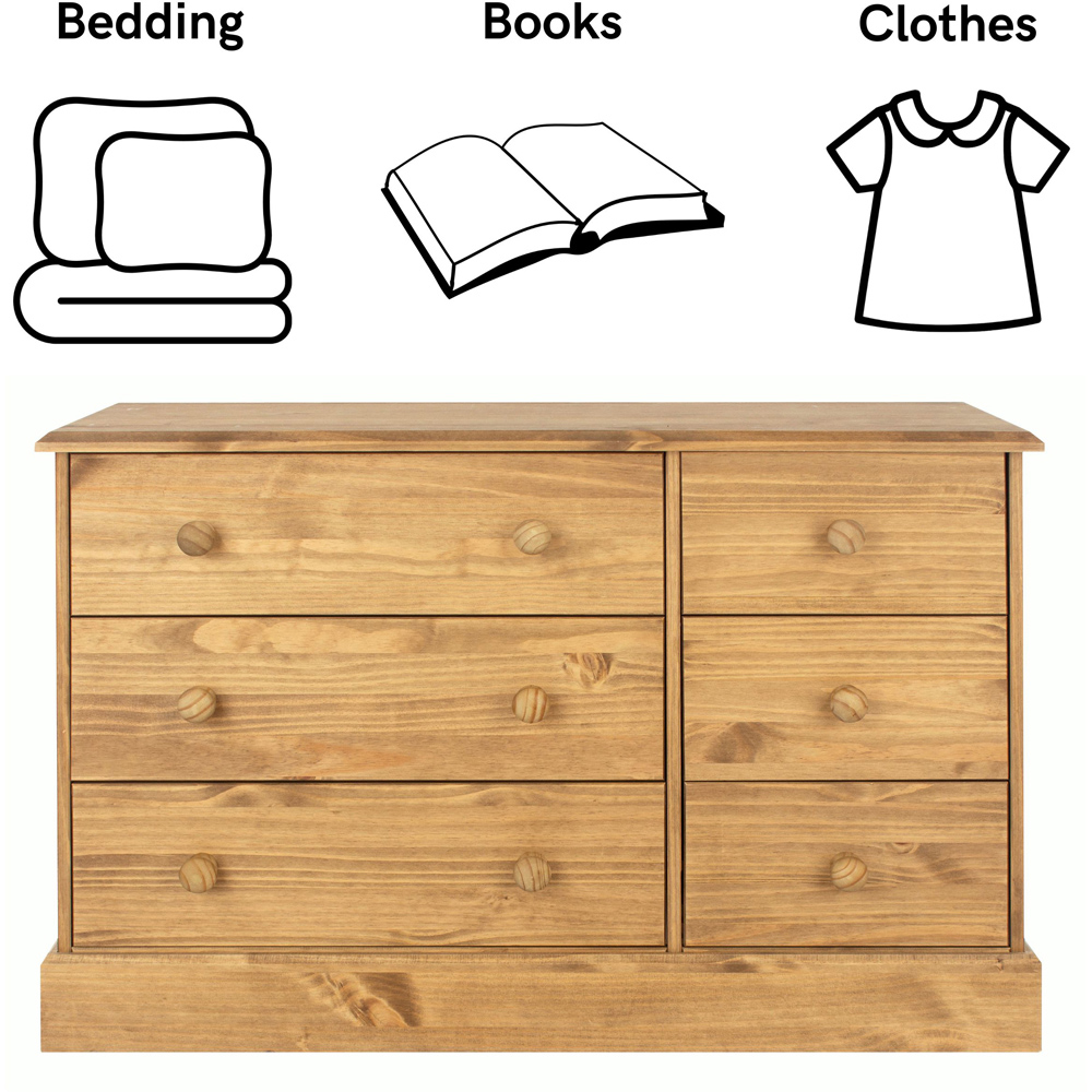 Core Products Cotswold 6 Drawer Pine Wood and MDF Wide Chest of Drawers Image 7