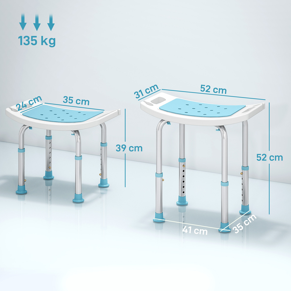 HOMCOM Turquoise Aluminium Height Adjustable Bath Stool with Shower Hole Image 9