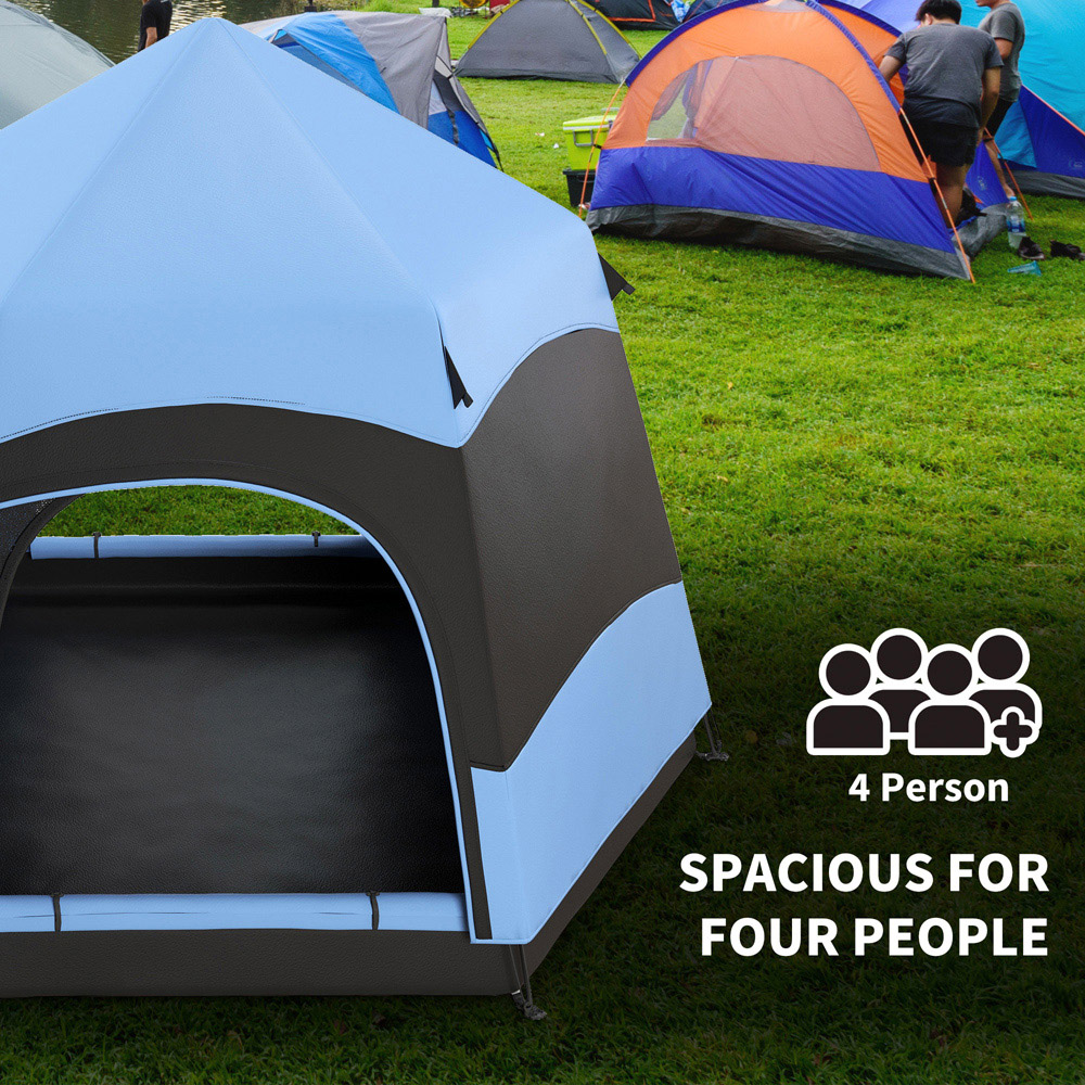 Outsunny 4 Person Hexagon Pop-Up Camping Tent Blue Image 4