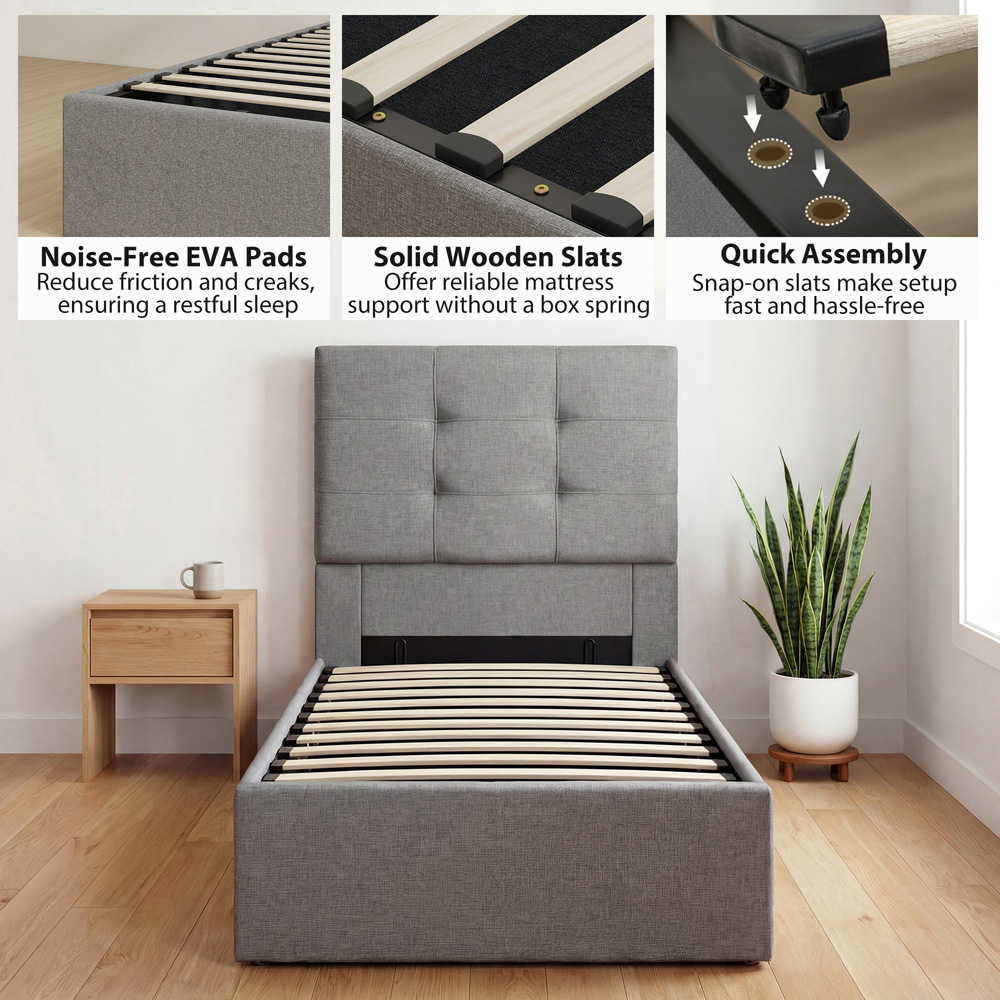 Portland Single Grey Upholstered Ottoman Bed Image 6