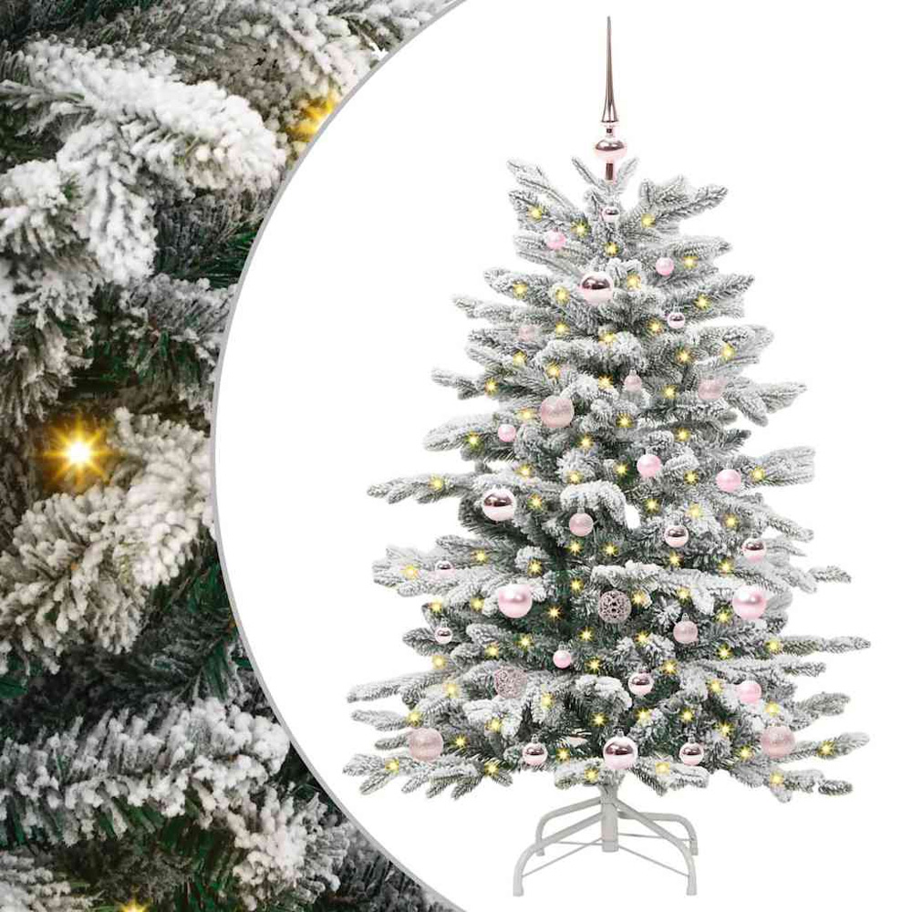 vidaXL Pre-Lit Pink Baubles White Artificial Snow Flocked Christmas Tree 4ft Image 2