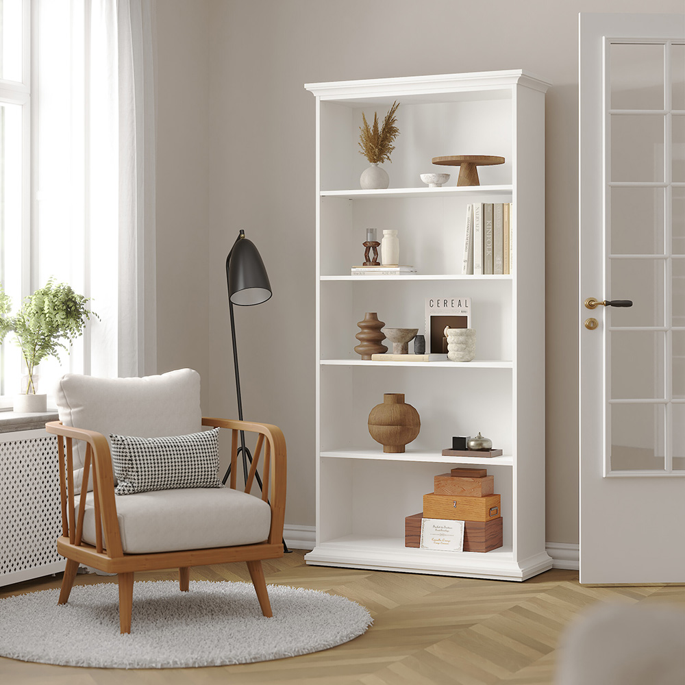 Florence Paris 5 Shelf White Tall Bookcase Image 7
