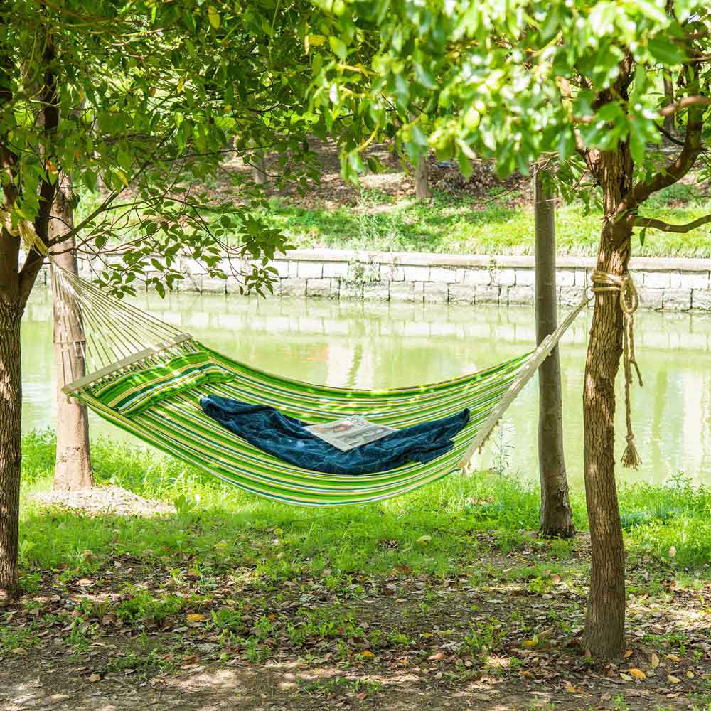 Outsunny Beach Stripe Hammock with Pillow Image 7