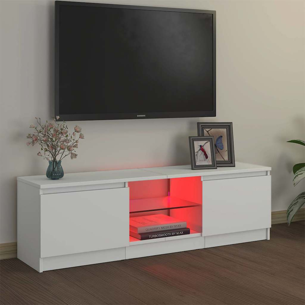 vidaXL 2 Door 2 Shelf White TV Cabinet with LED Lights Image 7