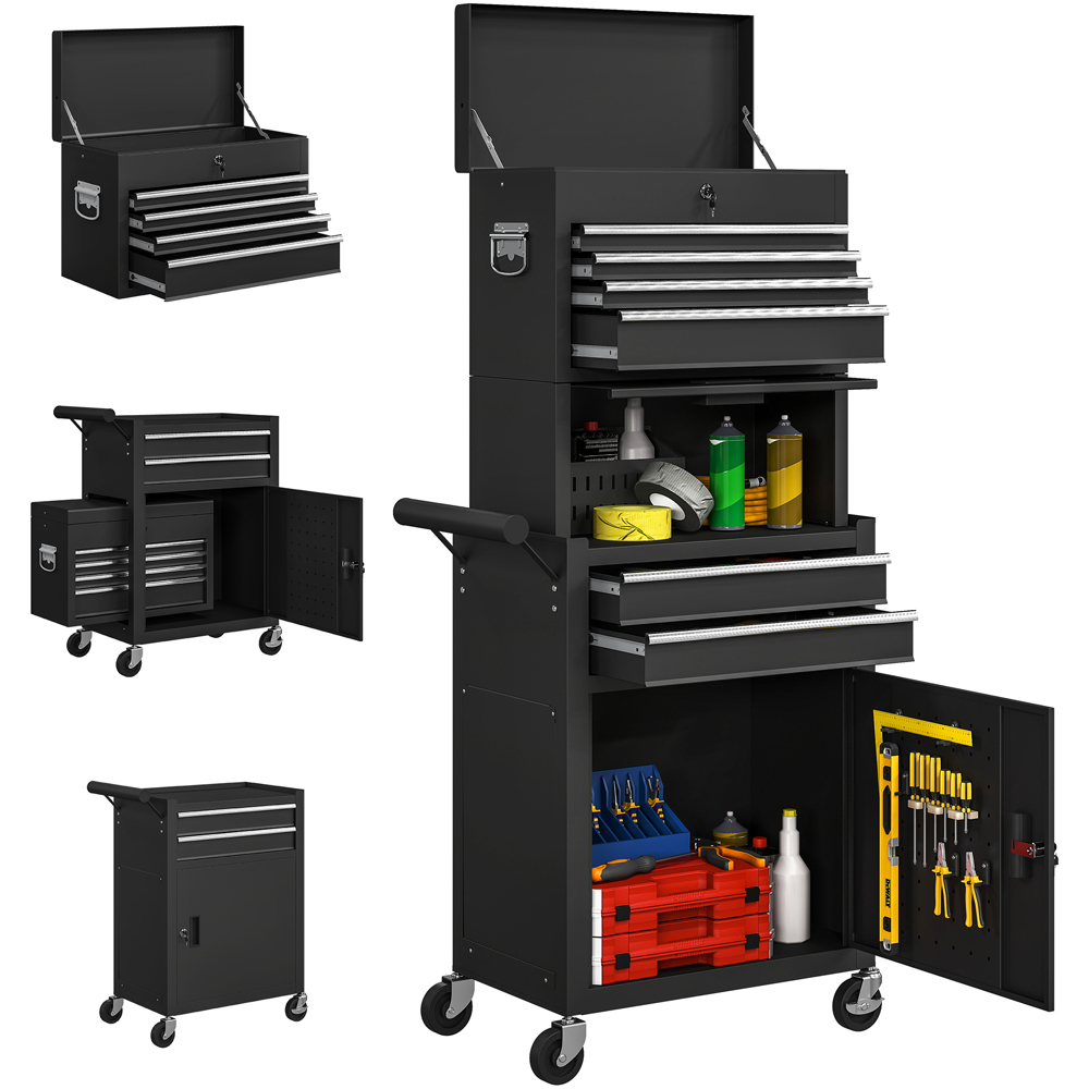 HOMCOM 6 Drawer Black 3-in-1 Roller Tool Chest Image 3