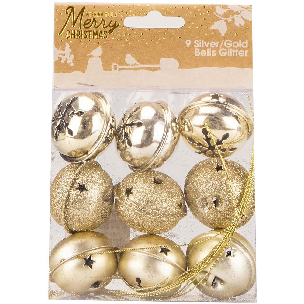 Single Frosted Fairytale Glitter Bell Decoration 9 Pack in Assorted styles Image 2