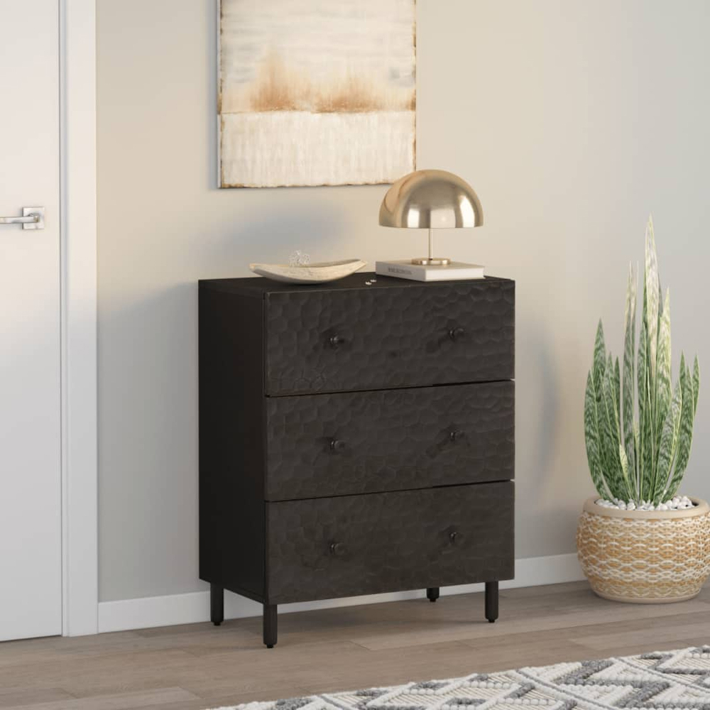 vidaXL 3 Drawer Black Solid Mango Wood Side Cabinet Image 7