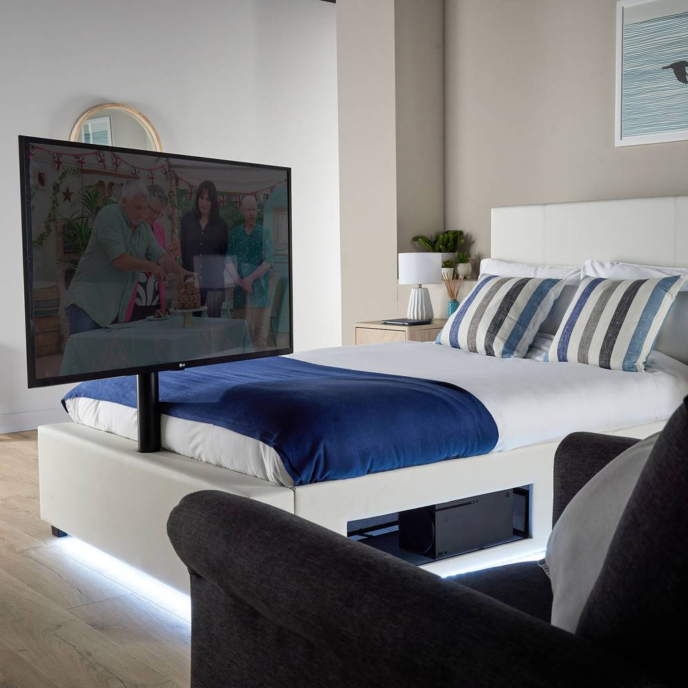 XR Living Ava Small Double White PU Upholstered TV Bed with Underbed Lights Image 7