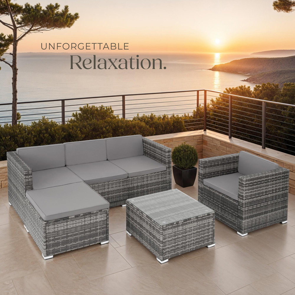 tectake Lignano 5 Seater Grey Rattan Garden Lounge Set Image 8
