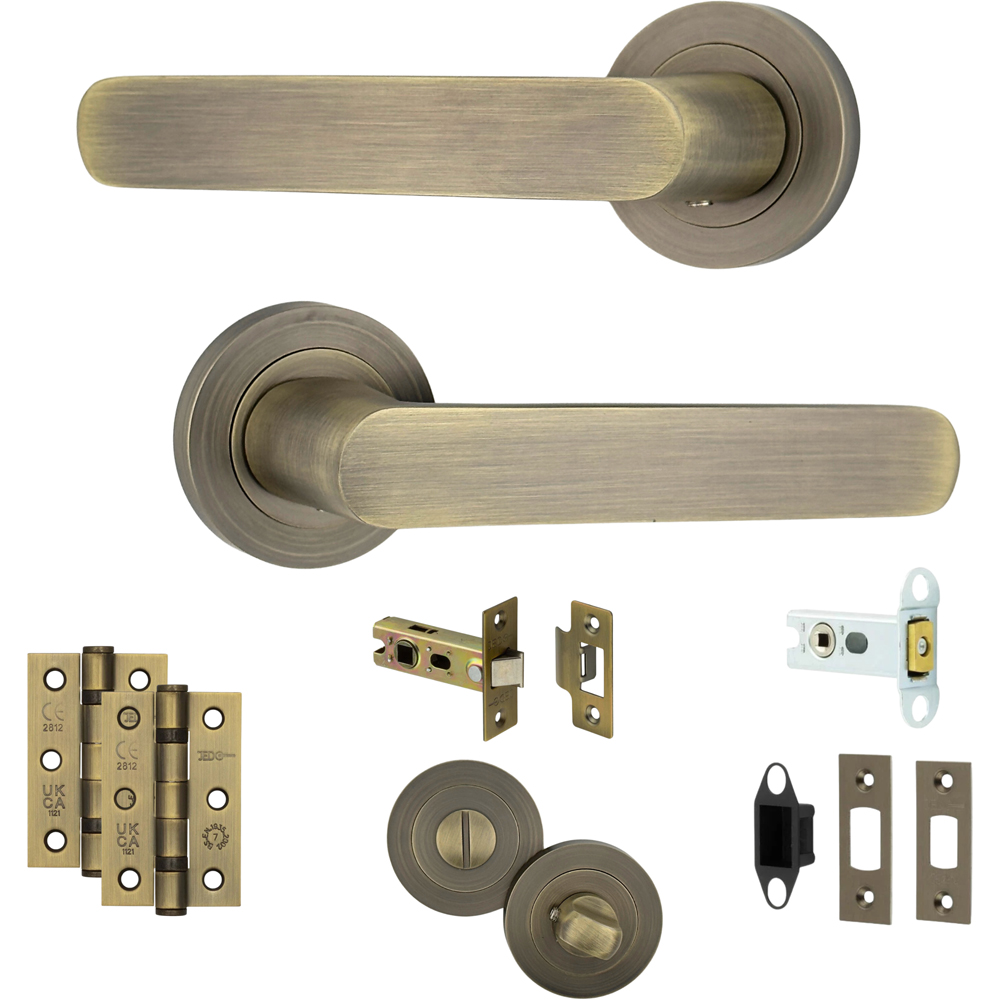 AXS Hardware Harlem Antique Brass Bathroom Door Handles on Rose Image 1