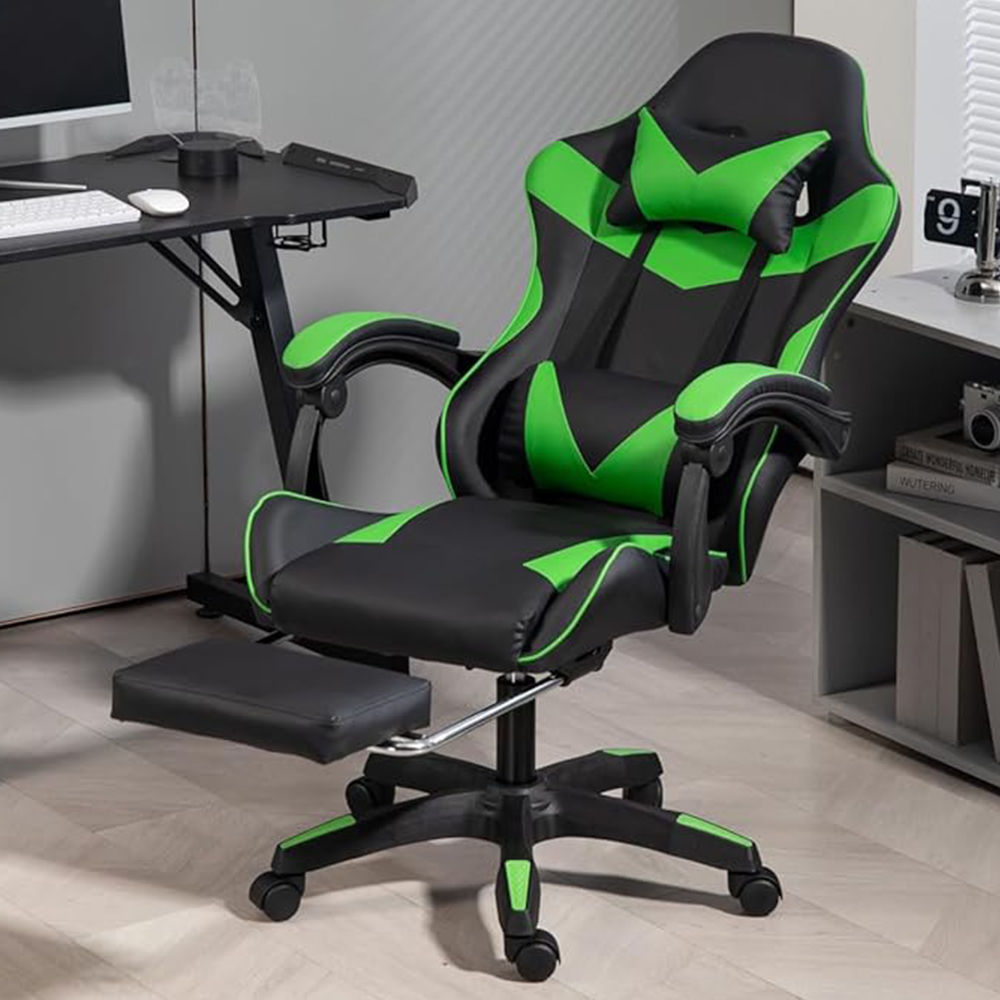 Home Treats Green Reclining Gaming Chair with Massage Cushion and Footrest Image 1