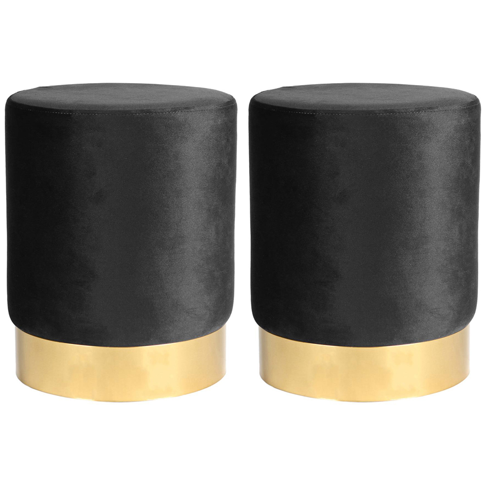 Harbour Housewares Black Velvet Round Pouffe Set of 2 Image 2