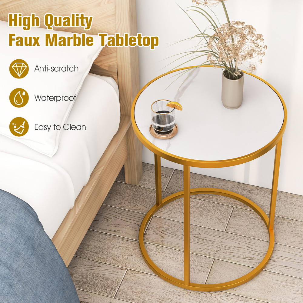 Costway Golden Marble Top Round Side Table Set of 2 Image 6