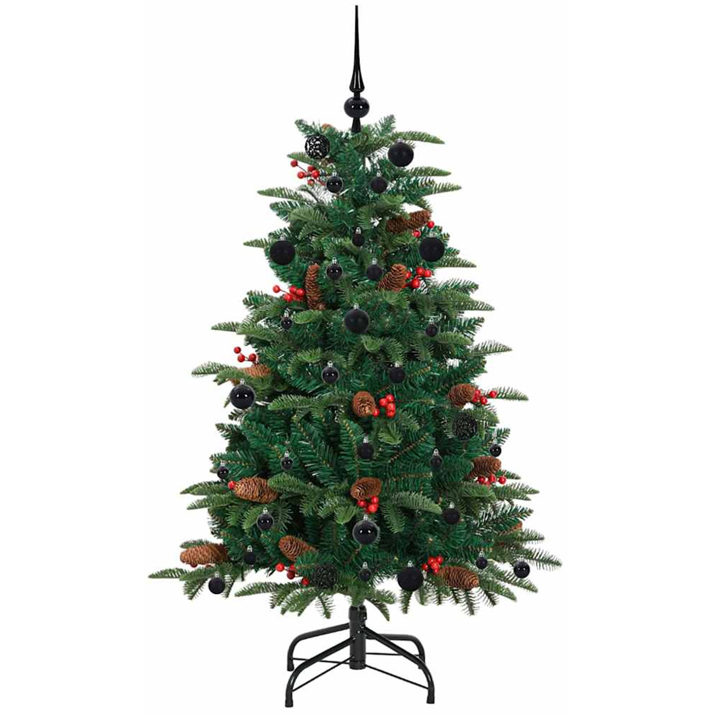 vidaXL Pre-Lit Warm White LED and Black Baubles Green Artificial Christmas Tree with Stand 5ft Image 2