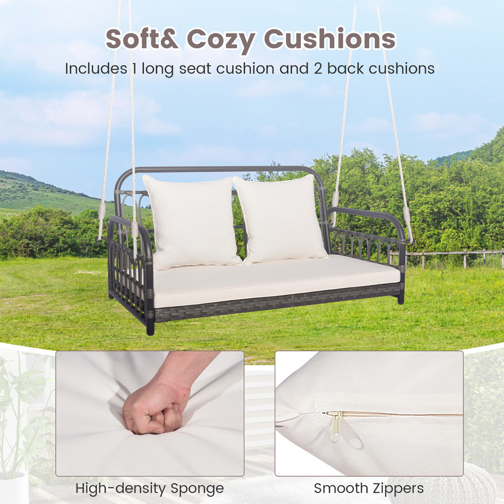 Costway 2 Seater Off White Wicker Garden Swing Chair Image 7
