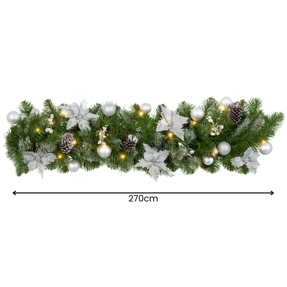 Marco Paul Pine Effect Artificial LED Christmas Garland with Silver Baubles 270cm Image 7