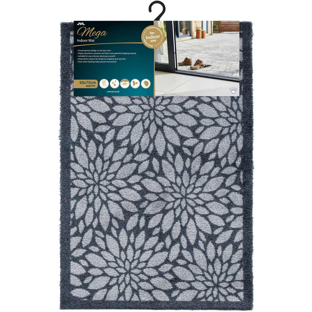 JVL Mega Grey Flowers Latex Backed Door Mat and Runner Set Image 2