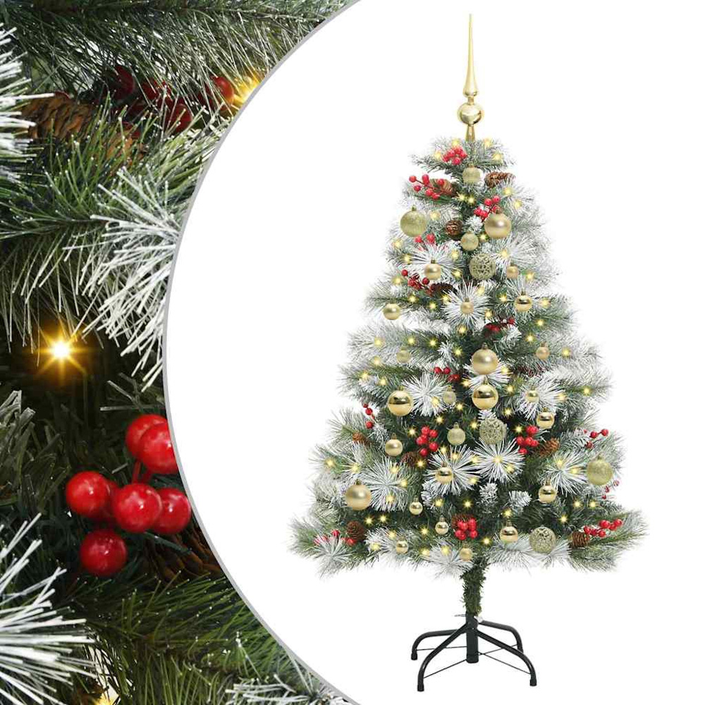 vidaXL Pre-Lit Gold Baubles Green Artificial Snow Flocked Christmas Tree 5ft Image 2