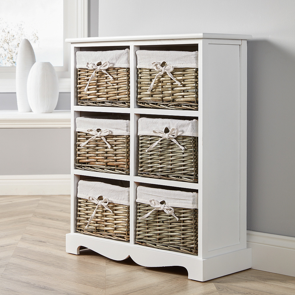 Home Source Lichfield 6 Wicker Basket White Storage Unit Image 7
