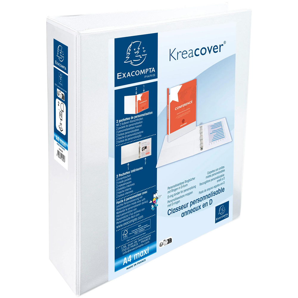 Exacompta Kreacover White PP 2D Ring Binder with 3 Pockets 50mm 10 Pack Image 1