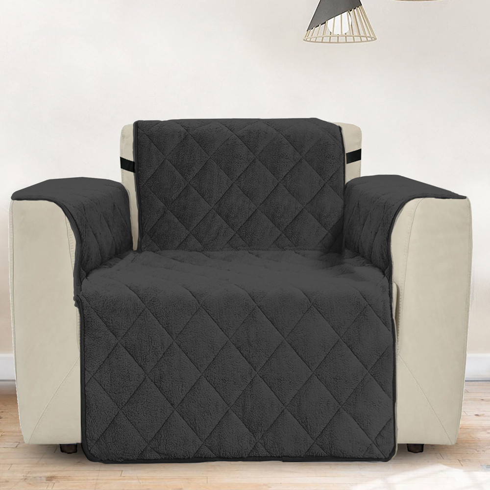 Homerepublic Charcoal Teddy Fabric Water-Repellent Sofa Chair Protector with Elasticated Straps Image 2