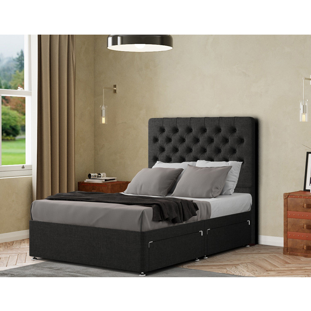 Portland Winchester Single Black Linen Divan Bed with 2 Drawers and Headboard Image 3