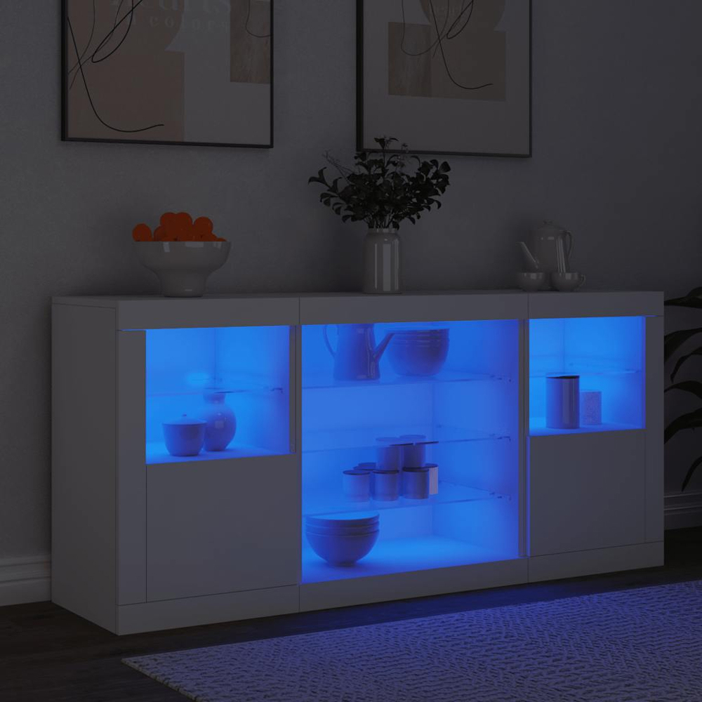 vidaXL 2 Door 8 Shelf White LED Sideboard Image 4