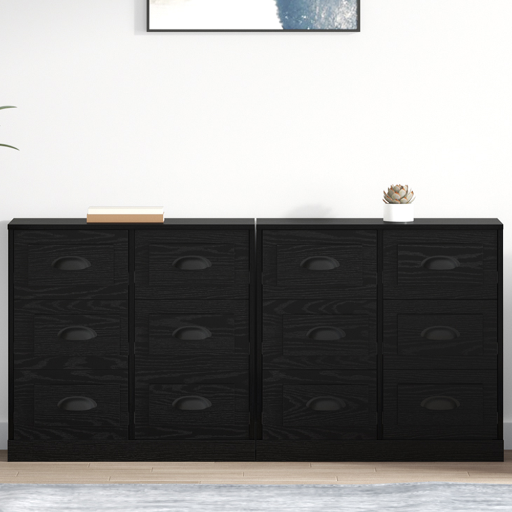 vidaXL 6 Drawer Black Oak Sideboard Set of 2 Image 1