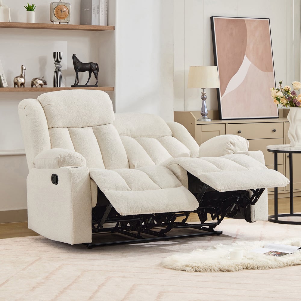 Artemis Home Lovell 2 Seater Cream Boucle Manual Recliner Sofa with Cup Holders Image 2