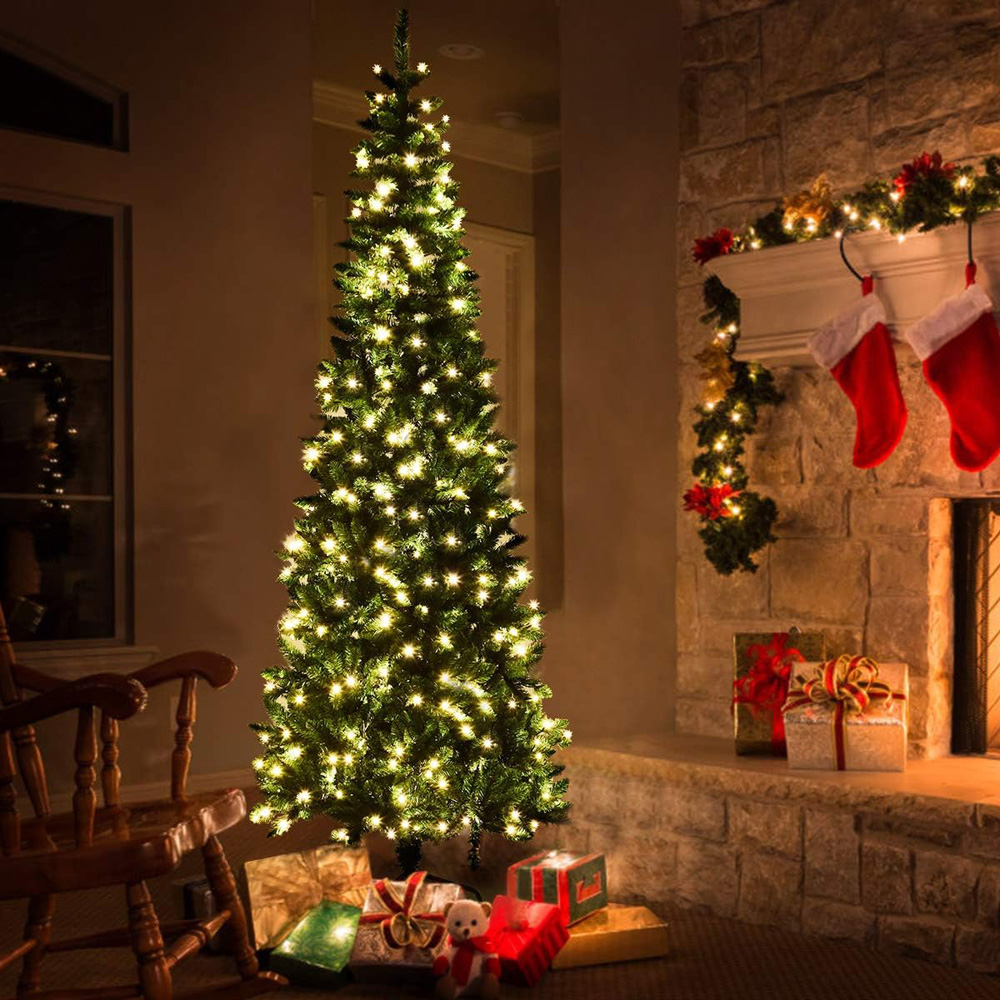 Shatchi Warm White LED Pre-Lit Slim Pencil Artificial Christmas Tree 6ft Image 2