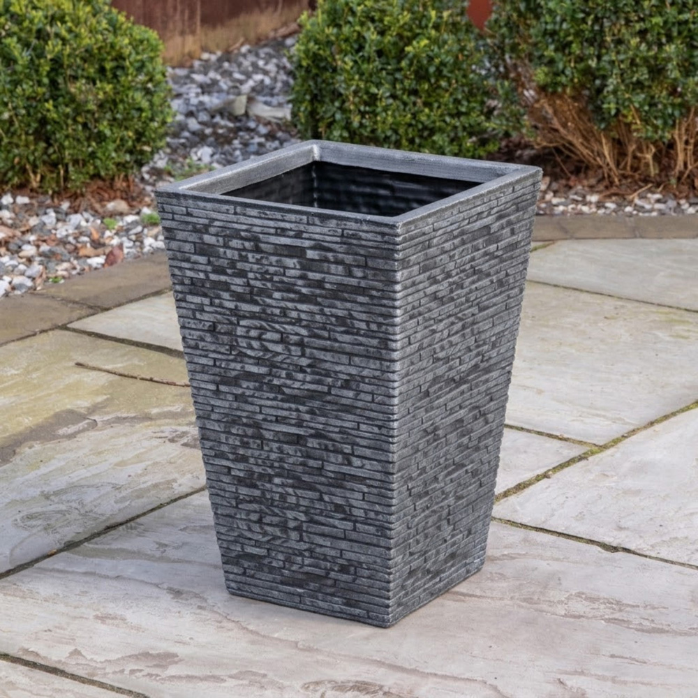 Samuel Alexander Dark Grey Large Square Plastic Slate Effect Garden Planter 30 x 45cm Image 2