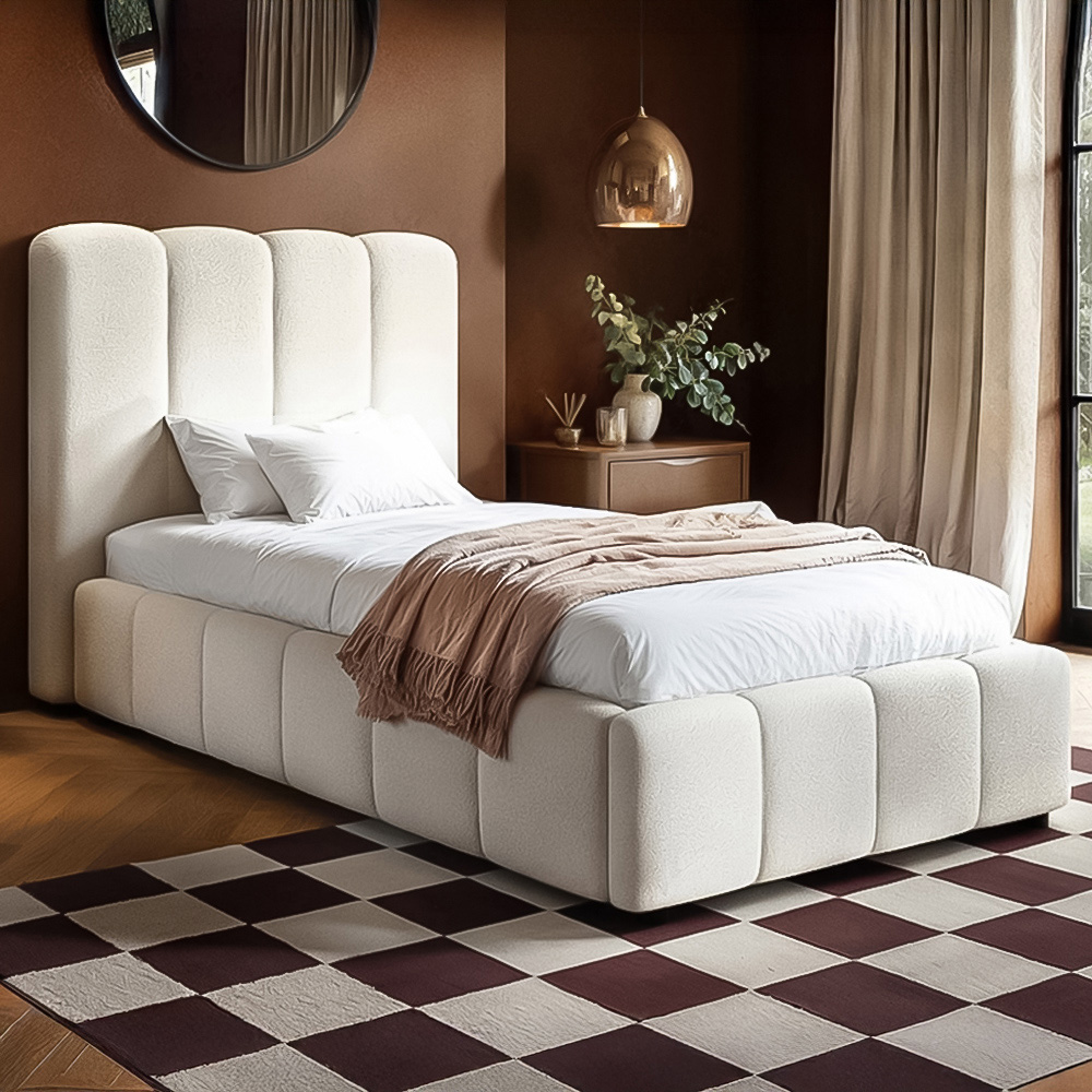 Solace+Co Emilie Single Boucle Ribbed Fabric Ottoman Bed Image 1