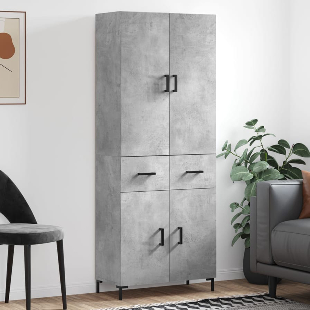 vidaXL 4 Door 2 Drawer Concrete Grey Highboard with Metal Legs Image 1