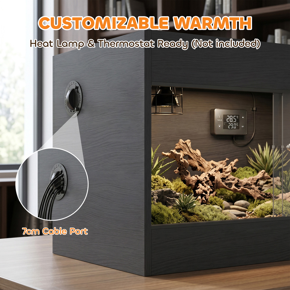 PawHut Black Reptile Vivarium with Sliding Glass Doors and Top Ventilation Image 7