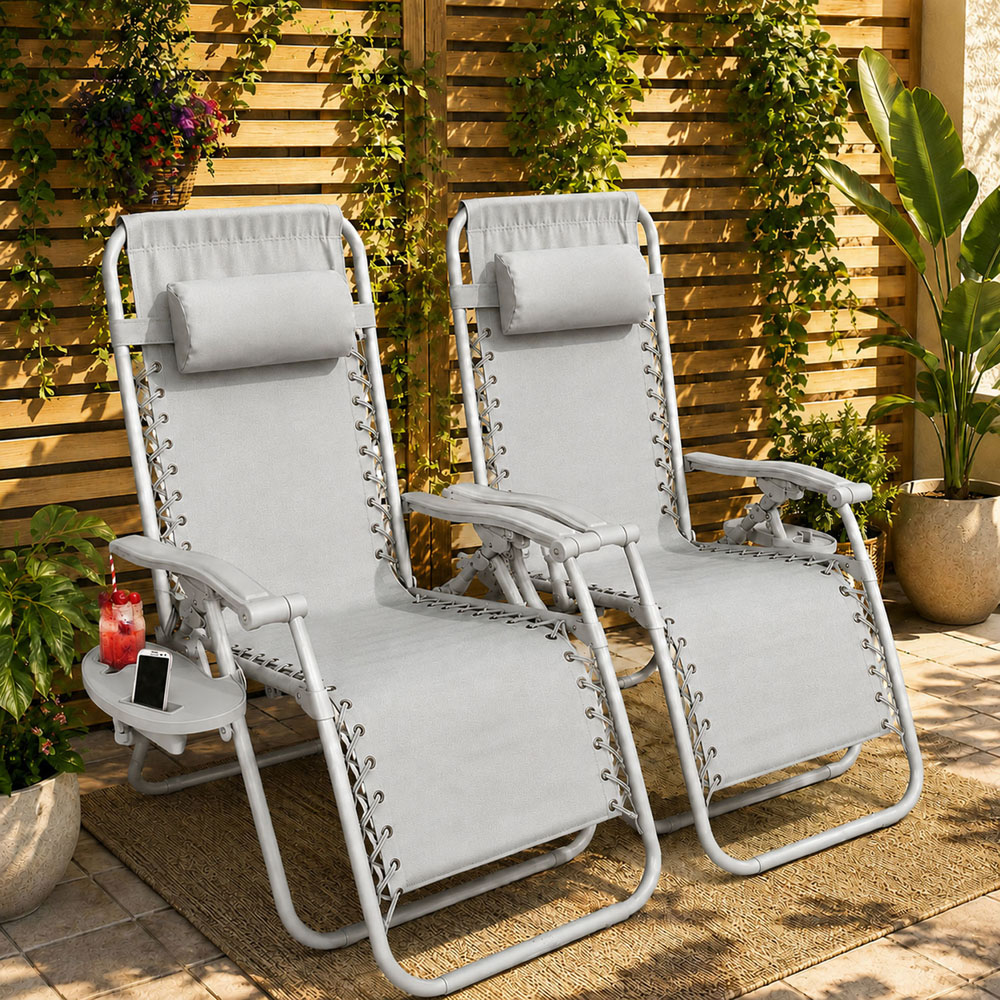 Neo Set of 2 Grey Zero Gravity Reclining Foldable Sun Loungers Image 5
