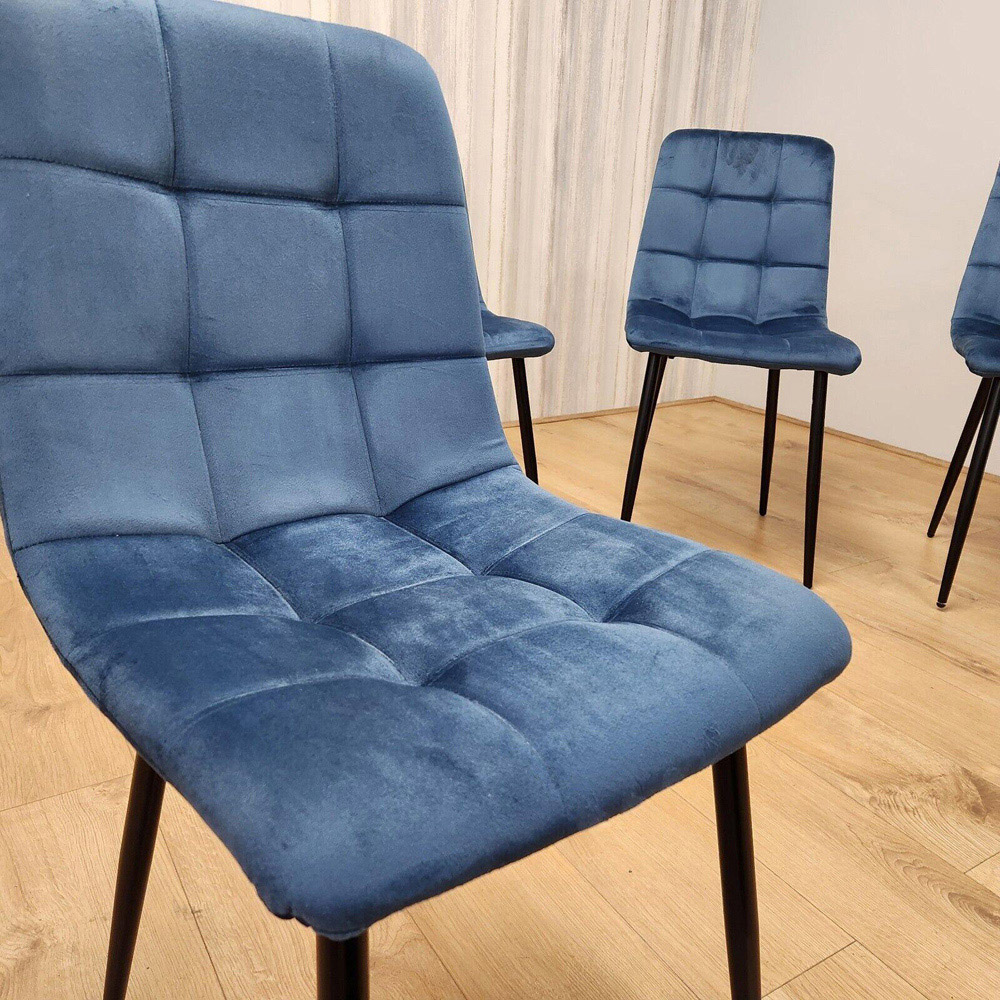 Denver Set of 4 Blue Velvet Dining Chairs Image 4