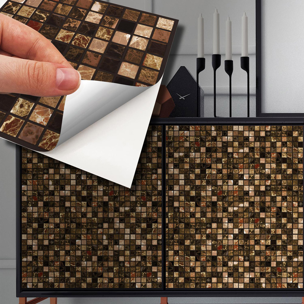 Walplus Metallic Brown Marble Mosaic Self Adhesive Tile Sticker 24 Pack Image 3