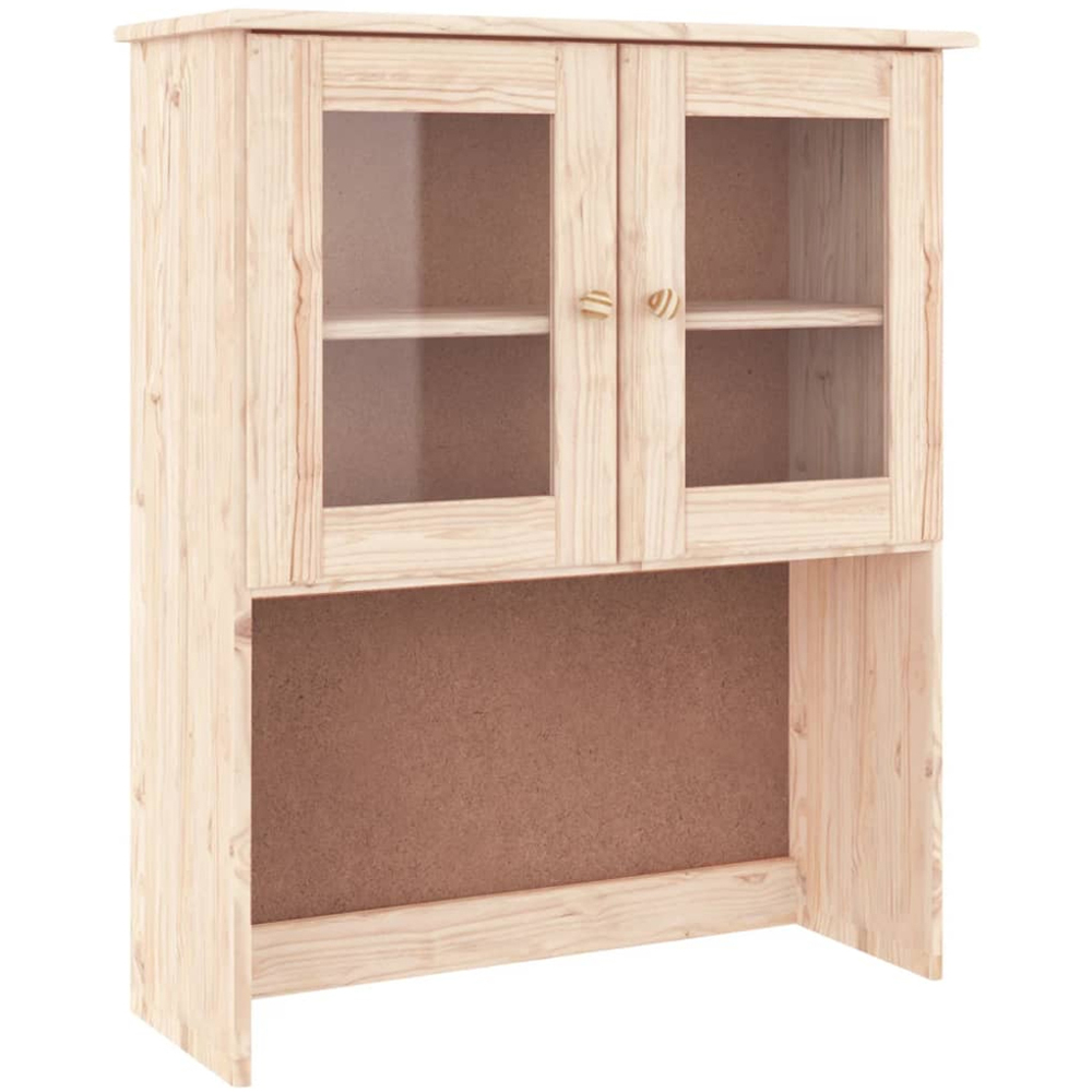 vidaXL Alta 2 Glass Door 4 Shelf Natural Solid Wood Pine Dresser Top Image 2