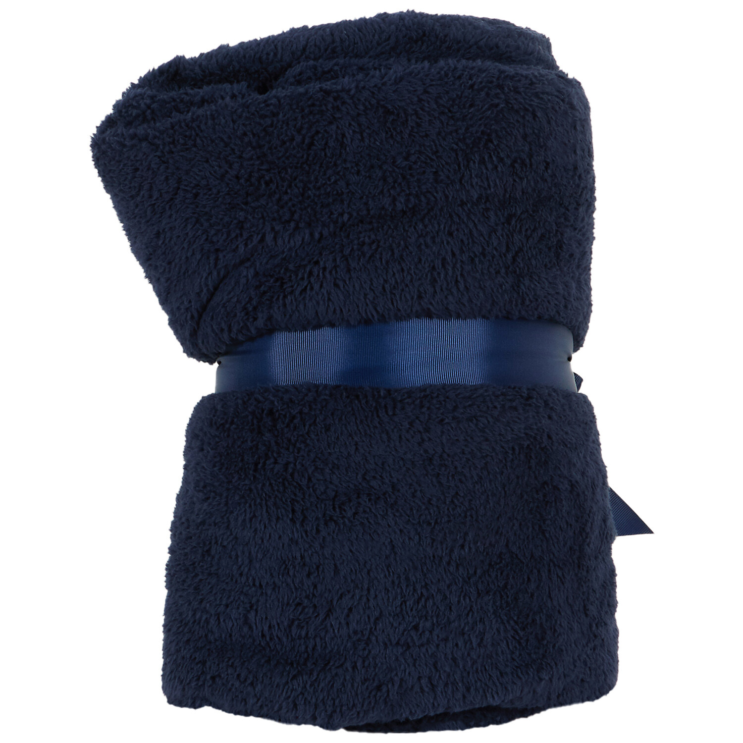 Teddy Fleece Plain Throw - Navy Image 2