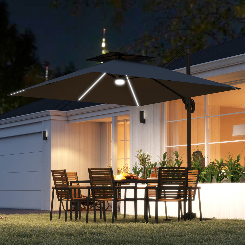 Outsunny 2 Tier Dark Grey Solar LED Cantilever Parasol 2.5m Image 2