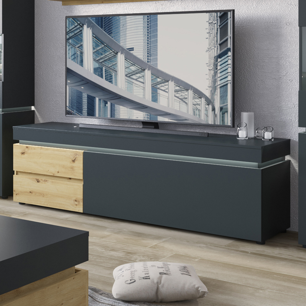 Florence Luci Single Door 2 Drawer Platinum and Oak LED TV Unit Image 1